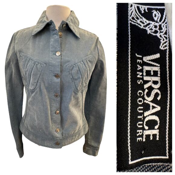 Versace Jeans Couture VTG Womens Blue Button Corduroy Collared Basic Jacket M - Picture 2 of 16